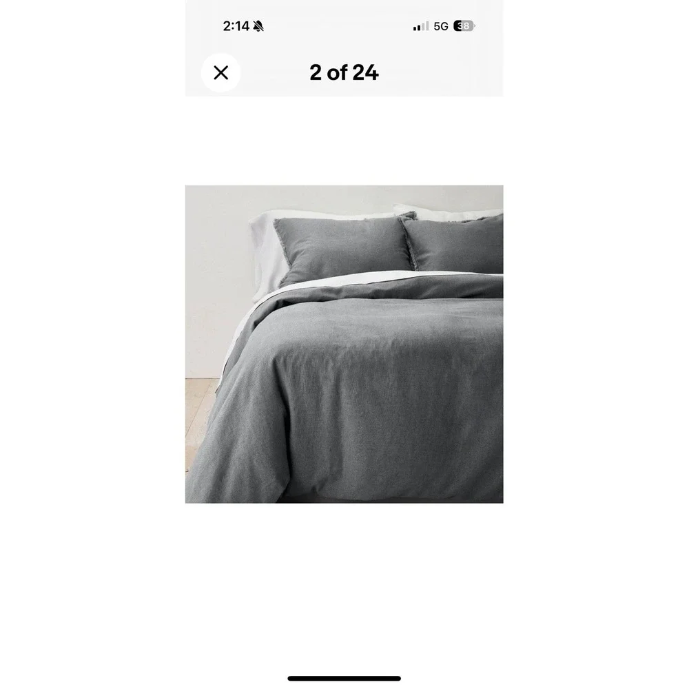 King Linen Blend Duvet Cover and 2 Shams 3pc Set Dark Gray Casaluna NoBox